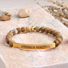 FuAttract Strong Is Beautiful Bamboo Leaf Agate Tube Engraved Bracelet - Picture Jasper - Gold - image 42