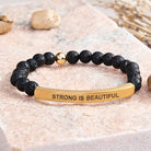 FuAttract Strong Is Beautiful Bamboo Leaf Agate Tube Engraved Bracelet - Lava Rock - Gold - image 50