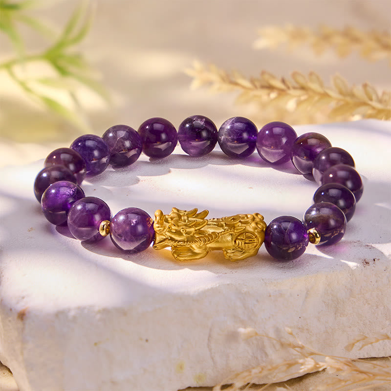 FuAttract Intuition Balance & Prosperity Amethyst Wealth Guardian Bracelet With Pixiu - 10mm - image 0