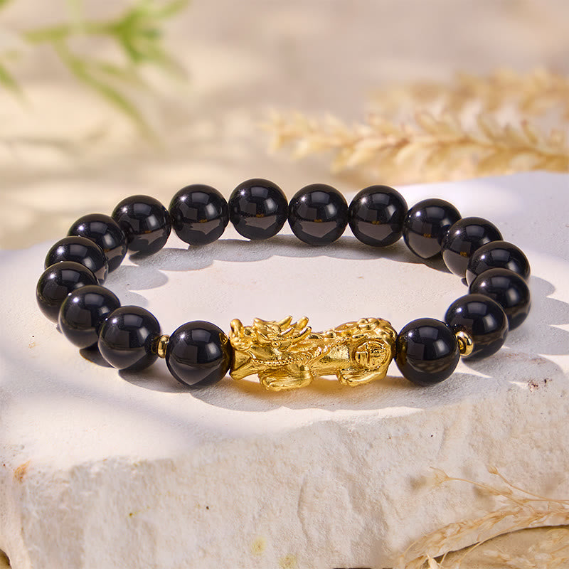 FuAttract Protection Wealth & Luck Natural Black Obsidian Pixiu Feng Shui Prosperity Bracelet  - 10mm - image 0