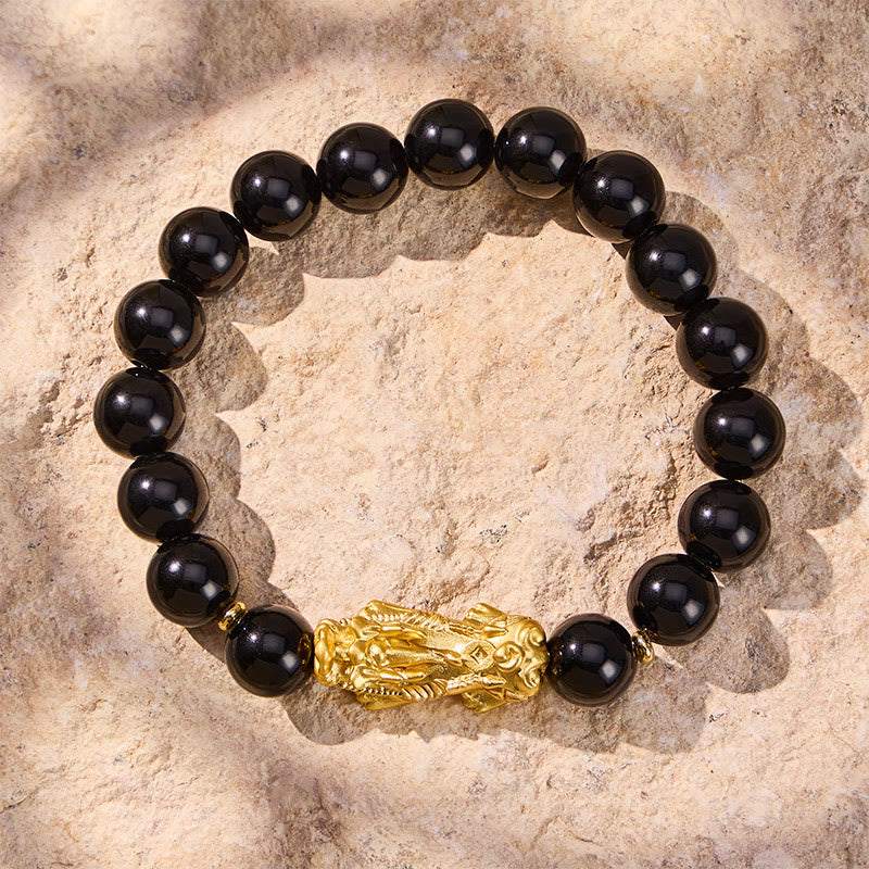 FuAttract Protection Wealth & Luck Natural Black Obsidian Pixiu Feng Shui Prosperity Bracelet  - image 1