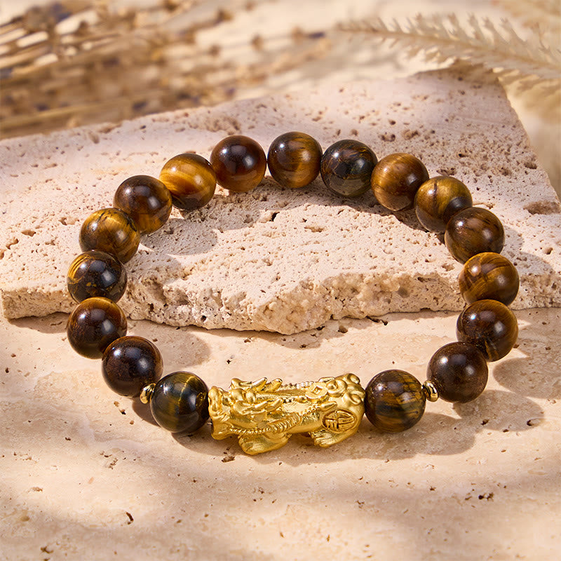 FuAttract Wealth Confidence & Protection Natural Yellow Tiger Eye Bracelet With Pixiu - 10mm - image 0