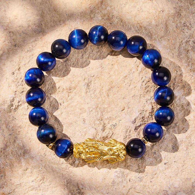 FuAttract Wisdom Protection & Wealth Natural Blue Tiger Eye Pixiu Prosperity Bracelet Gift - image 1