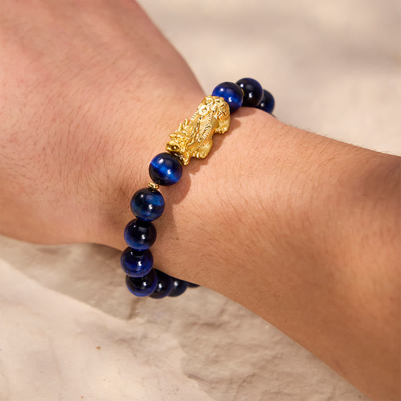 FuAttract Wisdom Protection & Wealth Natural Blue Tiger Eye Pixiu Prosperity Bracelet Gift - image 3