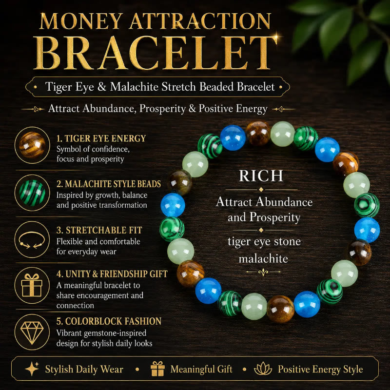 FREE Today: Wealth Protection & Confidence Natural Tiger Eye Malachite Colorblock Beaded Bracelet - image 5