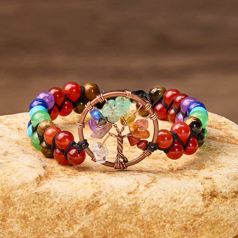 FuAttract Growth Balance & Connection Rainbow Crystal Bead Tree of Life Bracelet - Super Seven Crystal - image 0