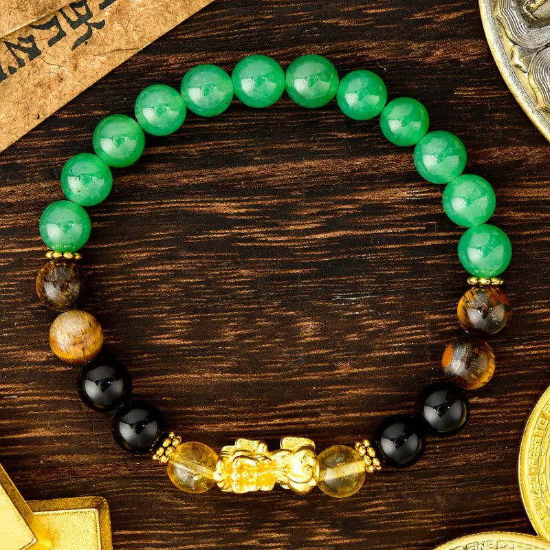 FuAttract Wealth Luck & Good Fortune Citrine Green Aventurine Tiger Eye Pixiu Feng Shui Bracelet - image 1