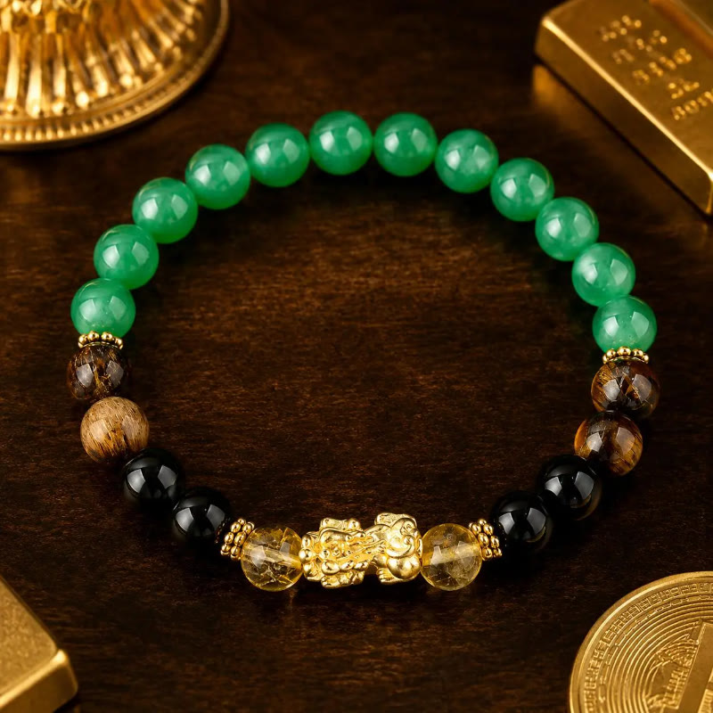 FuAttract Wealth Luck & Good Fortune Citrine Green Aventurine Tiger Eye Pixiu Feng Shui Bracelet - image 2
