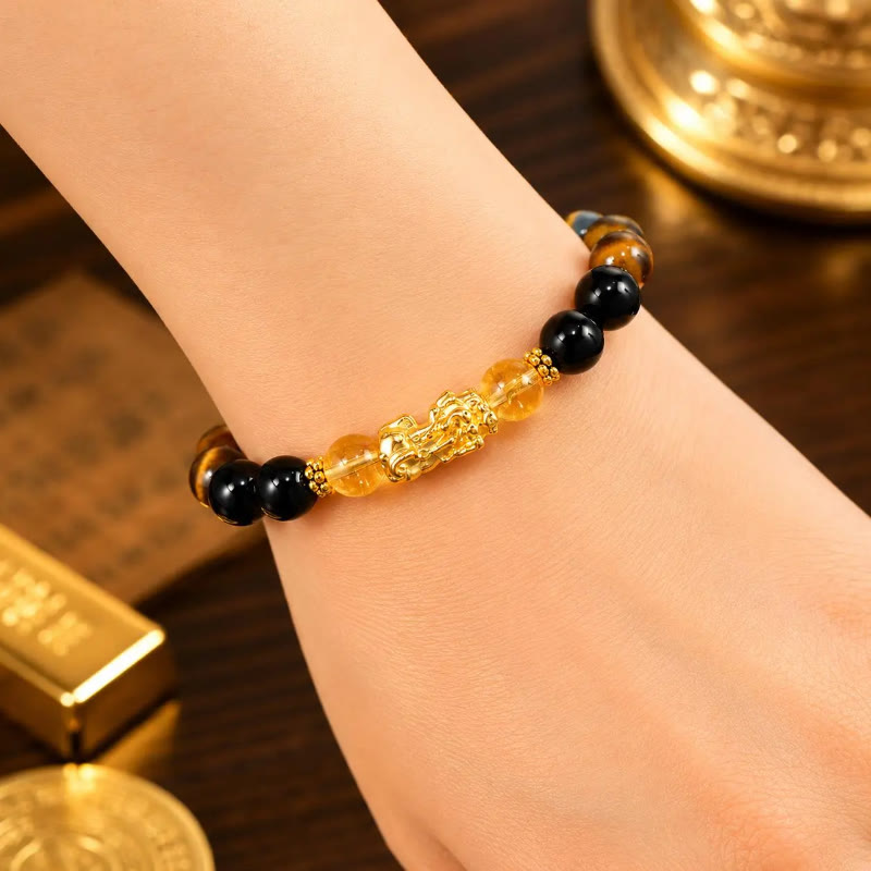FuAttract Wealth Luck & Good Fortune Citrine Green Aventurine Tiger Eye Pixiu Feng Shui Bracelet - image 3
