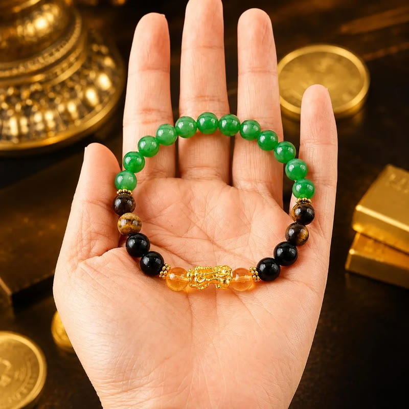 FuAttract Wealth Luck & Good Fortune Citrine Green Aventurine Tiger Eye Pixiu Feng Shui Bracelet - image 4