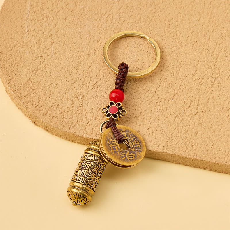 FuAttract Protection Prosperity & Blessing Brass Heart Sutra Five Emperor Coins Keychain - Heart Sutra Tube - image 0