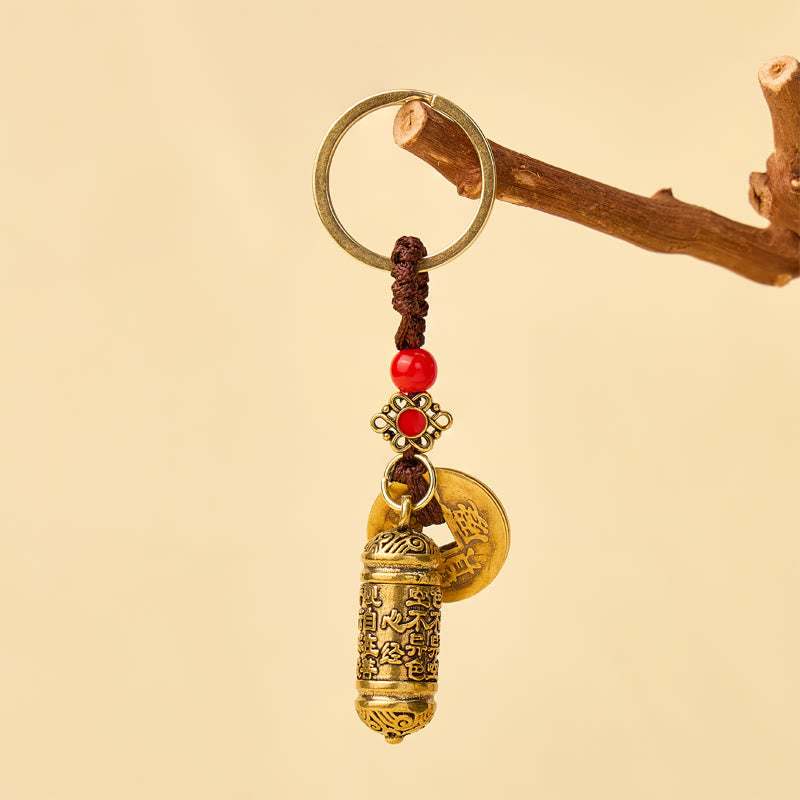 FuAttract Protection Prosperity & Blessing Brass Heart Sutra Five Emperor Coins Keychain - image 2