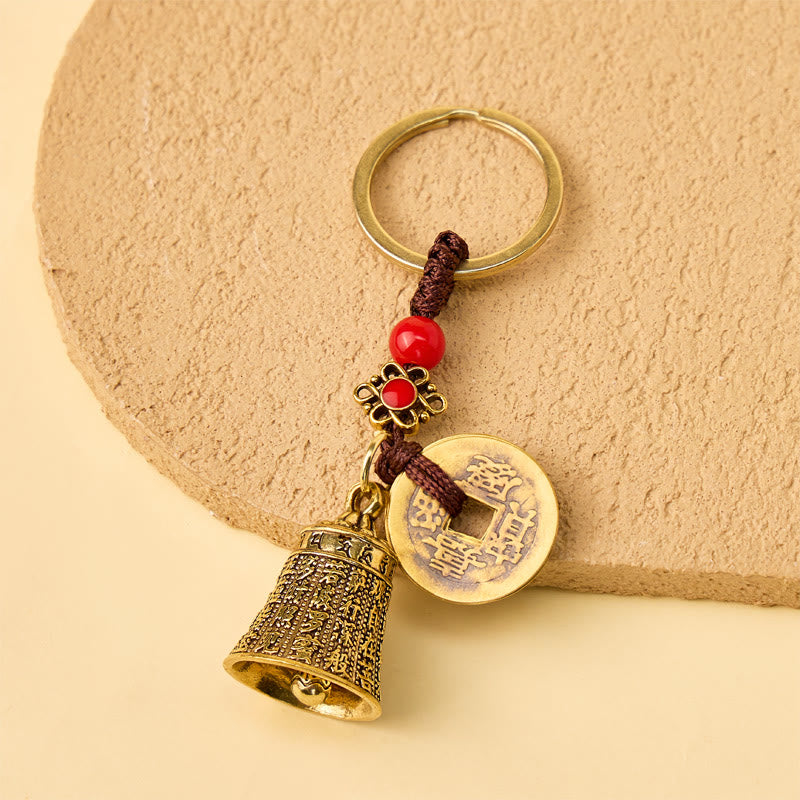 FuAttract Protection Prosperity & Blessing Brass Heart Sutra Five Emperor Coins Keychain - Heart Sutra Bell - image 6