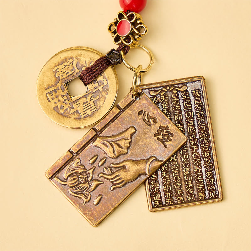 FuAttract Protection Prosperity & Blessing Brass Heart Sutra Five Emperor Coins Keychain - image 10