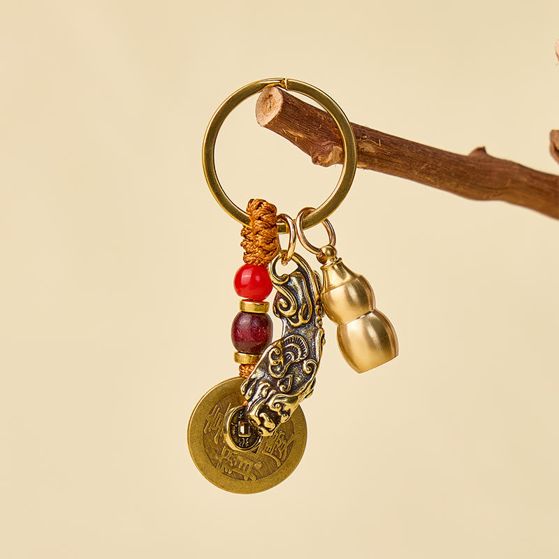 FuAttract Wealth Protection & Prosperity Brass Pixiu Calabash Keychain - image 2