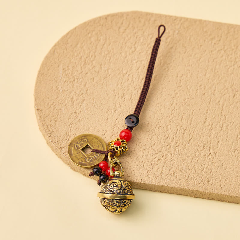 FuAttract Wealth Protection & Good Fortune Brass Suanni Bell Five Emperor Coins Car Keychain - Suanni Bell + Five Emperor Coins - image 0
