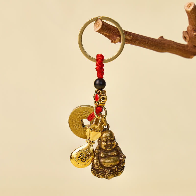 FuAttract Prosperity Luck & Protection Brass Maitreya Buddha Pendant Five Keychain With Emperor Coins Fortune Bag - image 2