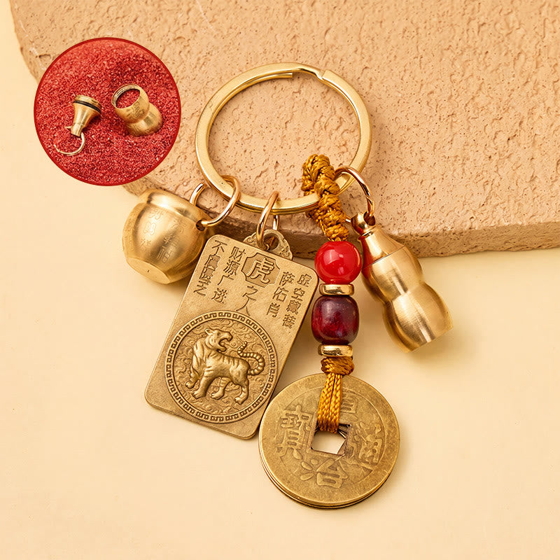 FuAttract Brass Chinese Zodiac Hundred Blessings Jar Guardian Buddha Five Emperor Coins Calabash Keychain - Tiger - image 12