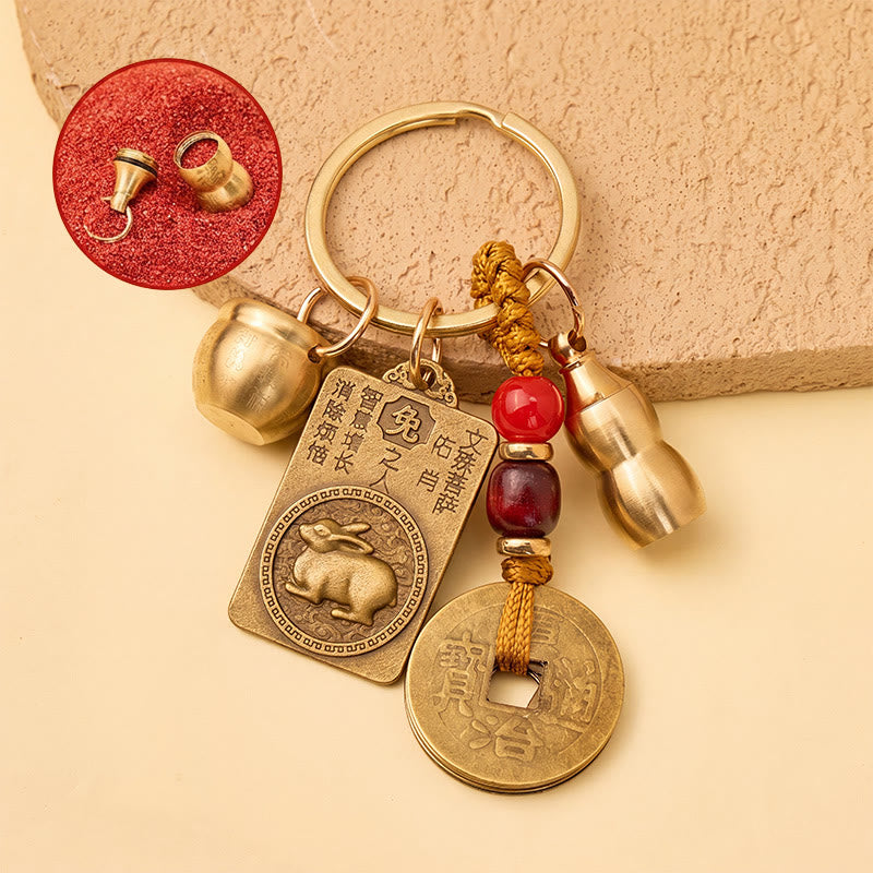 FuAttract Brass Chinese Zodiac Hundred Blessings Jar Guardian Buddha Five Emperor Coins Calabash Keychain - Rabbit - image 14