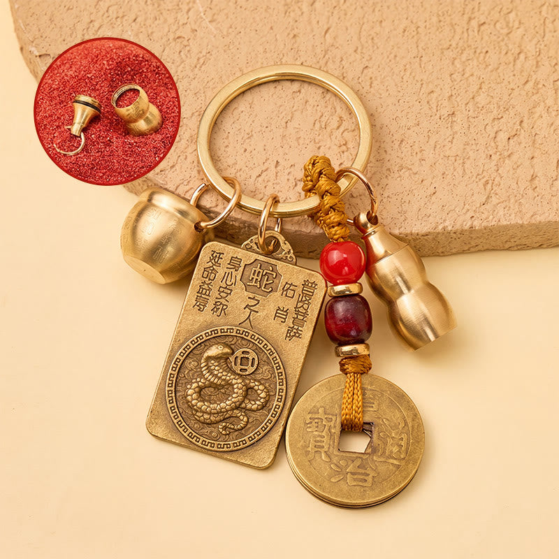 FuAttract Brass Chinese Zodiac Hundred Blessings Jar Guardian Buddha Five Emperor Coins Calabash Keychain - Snake - image 18