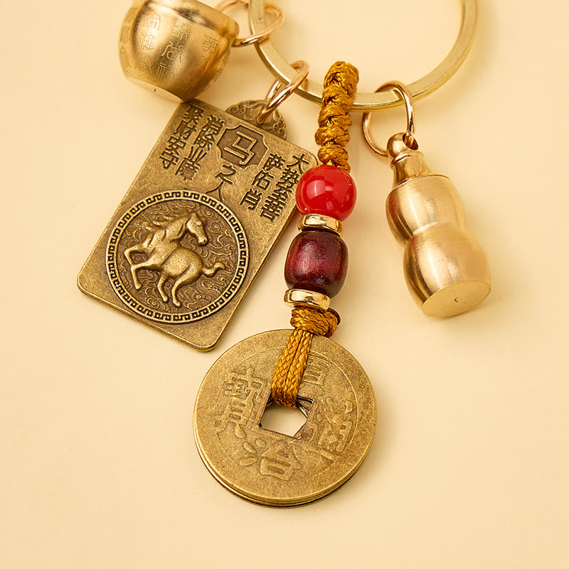 FuAttract Brass Chinese Zodiac Hundred Blessings Jar Guardian Buddha Five Emperor Coins Calabash Keychain - image 1