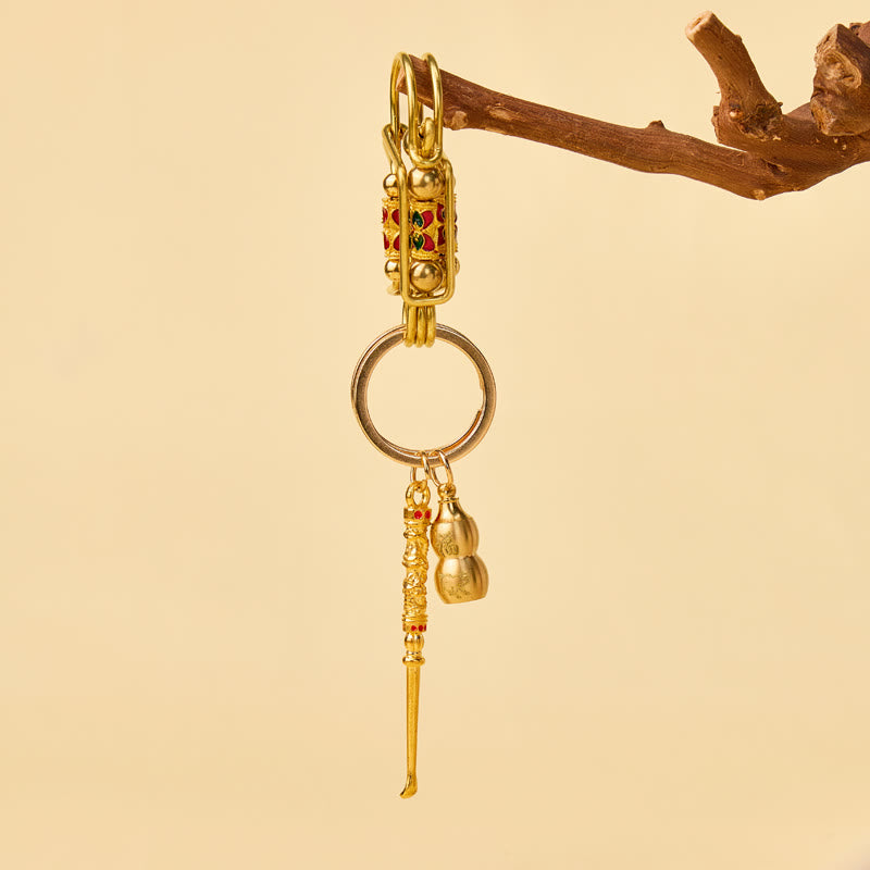 FuAttract Protection Luck & Safe Brass Chinese Zodiac Calabash Ear Pick Bird Clip Keychain - image 2