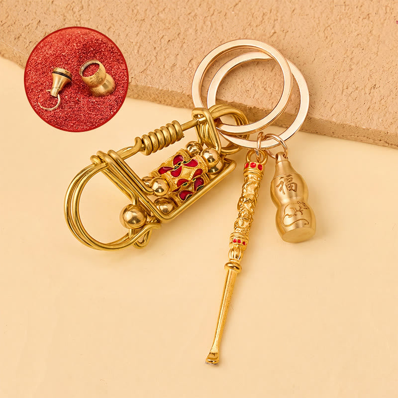 FuAttract Protection Luck & Safe Brass Chinese Zodiac Calabash Ear Pick Bird Clip Keychain - Rat - image 8