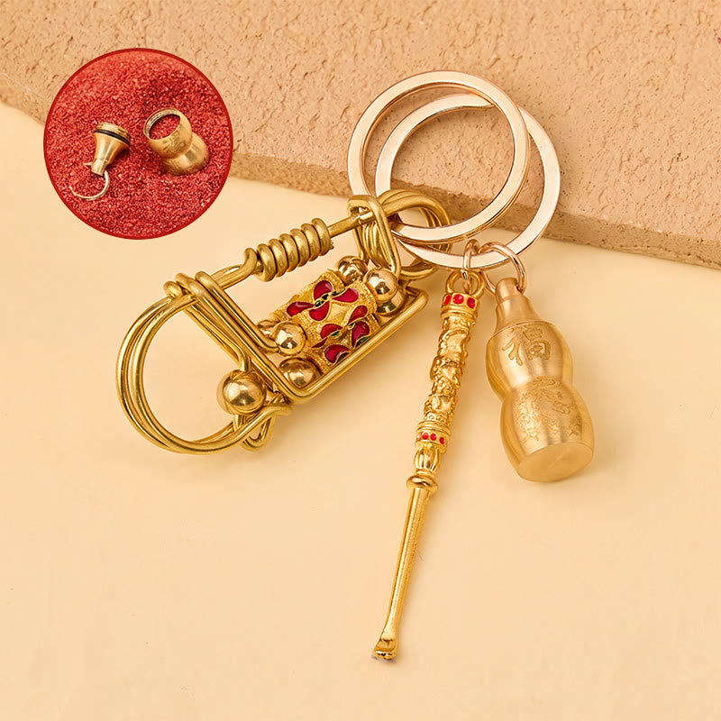 FuAttract Protection Luck & Safe Brass Chinese Zodiac Calabash Ear Pick Bird Clip Keychain - Dragon - image 12
