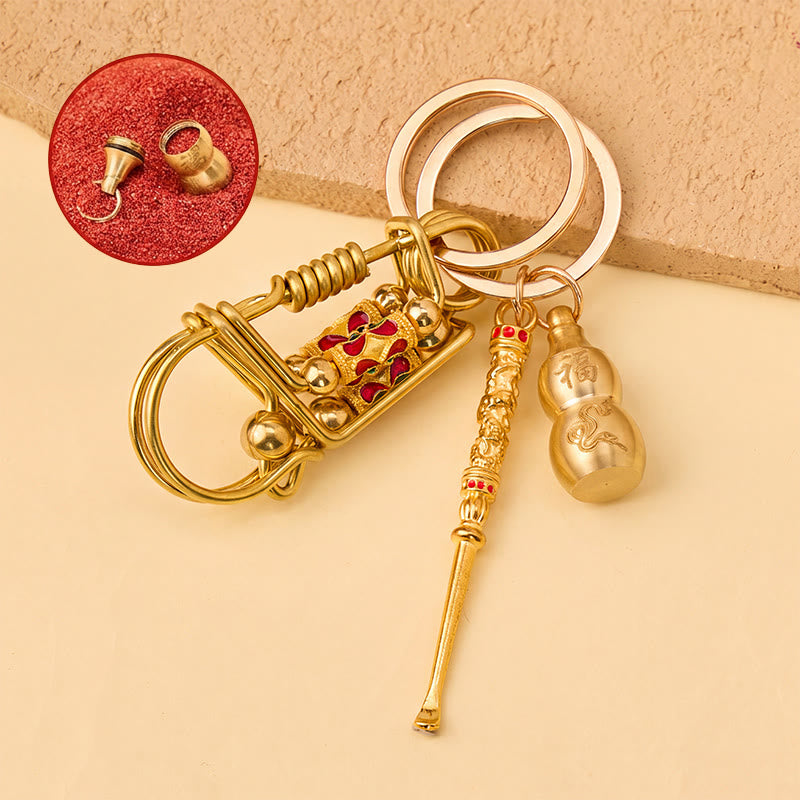 FuAttract Protection Luck & Safe Brass Chinese Zodiac Calabash Ear Pick Bird Clip Keychain - Snake - image 13