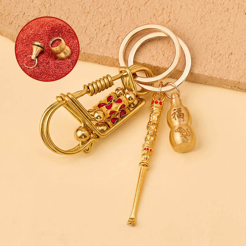 FuAttract Protection Luck & Safe Brass Chinese Zodiac Calabash Ear Pick Bird Clip Keychain - Monkey - image 16