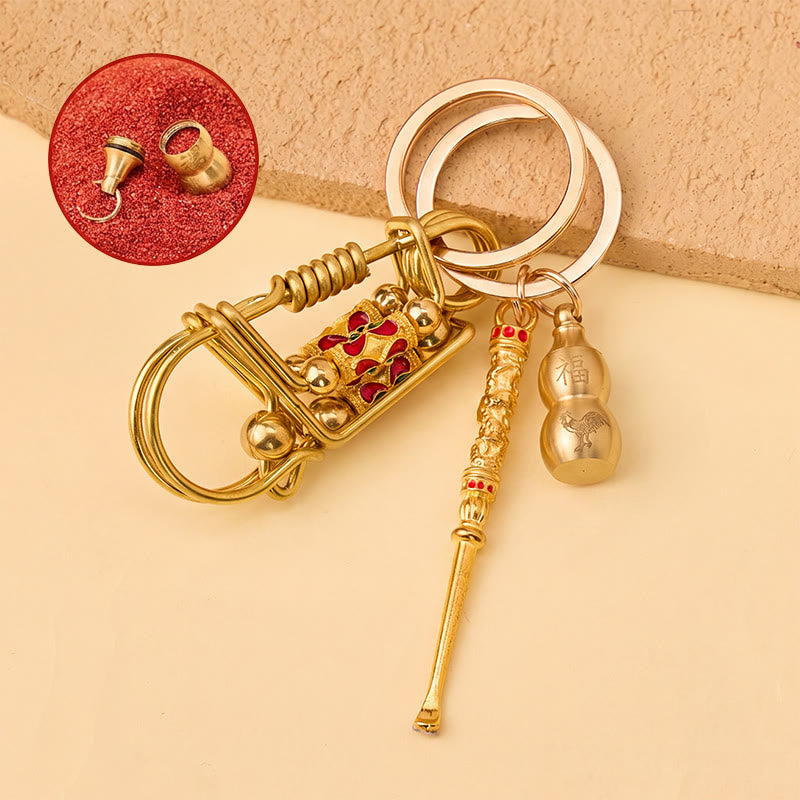 FuAttract Protection Luck & Safe Brass Chinese Zodiac Calabash Ear Pick Bird Clip Keychain - Rooster - image 17