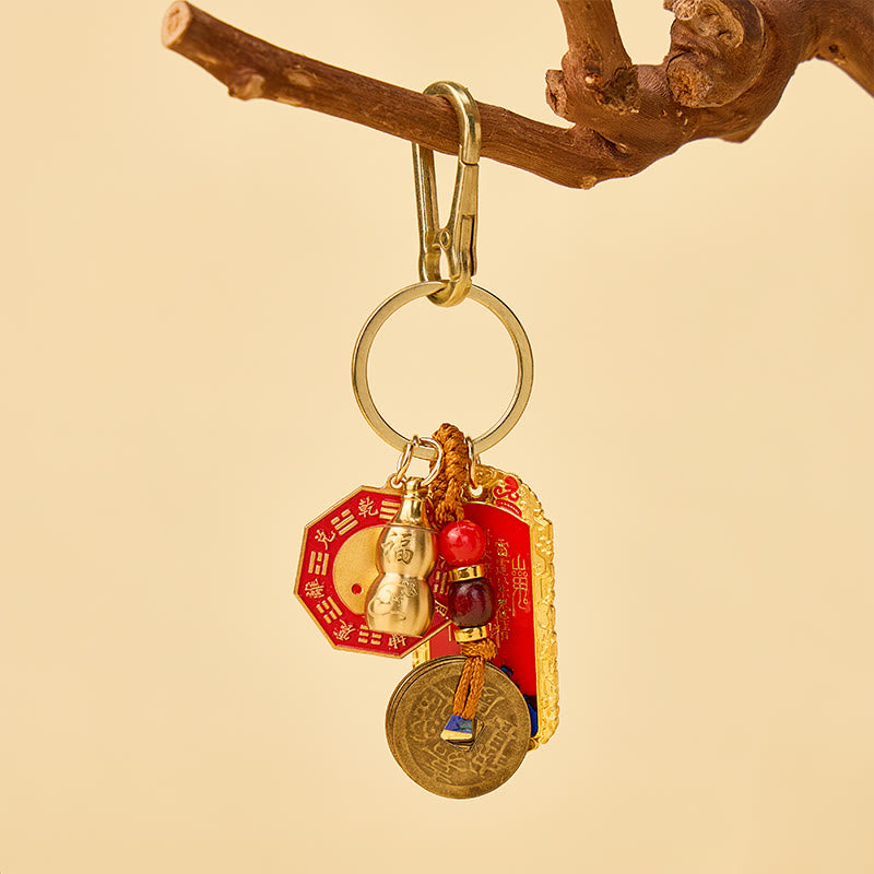 FuAttract Guardian & Good Luck Zinc Alloy  Chinese Zodiac Calabash Bagua Mirror Keychain - image 2