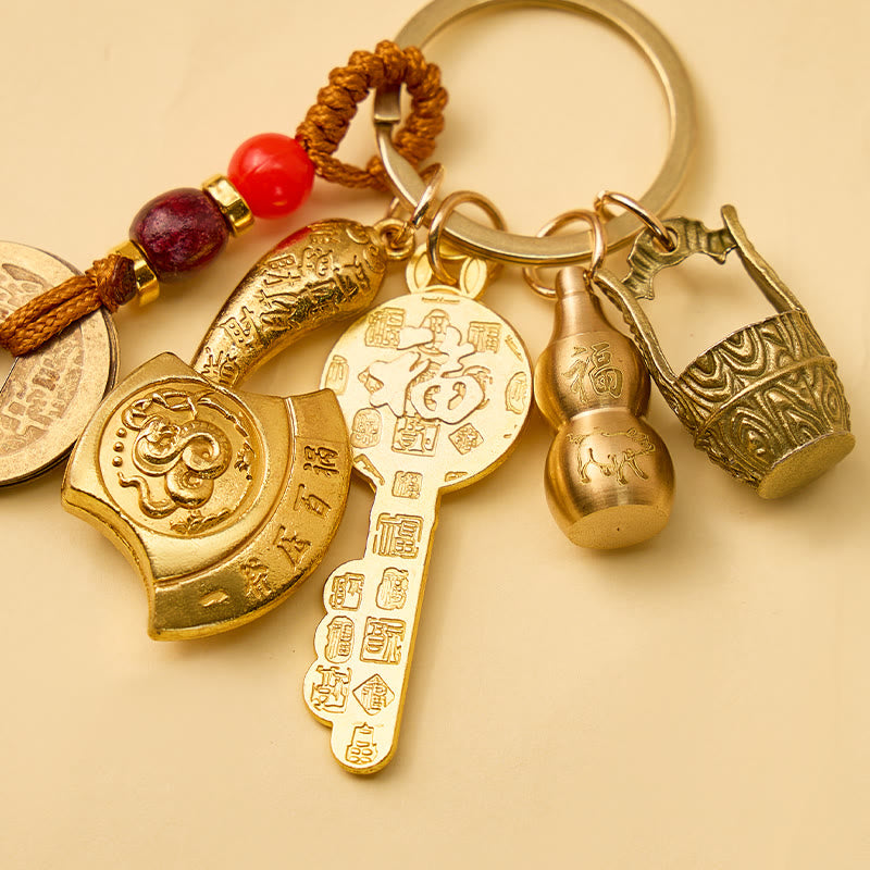 FuAttract Prosperity Luck & Fortune Brass Chinese Zodiac Blessing Axe Keychain With Pixiu - image 1