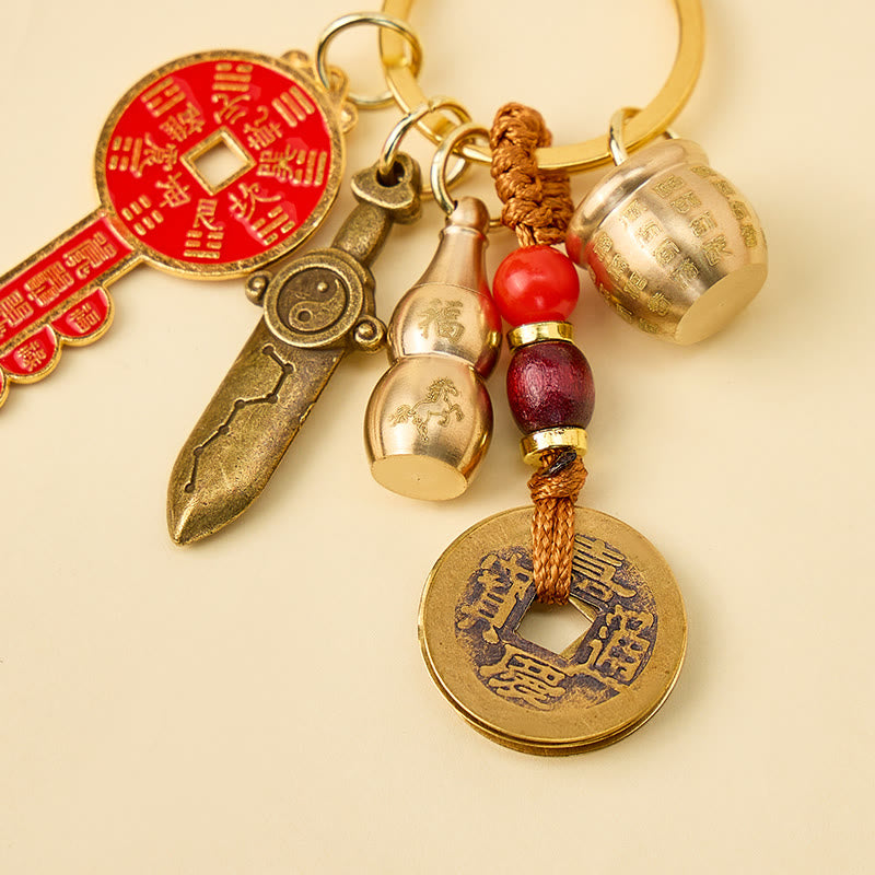 FuAttract Wealth & Good Fortune Brass Chinese Zodiac Calabash Keychain With Seven Grains  - image 1