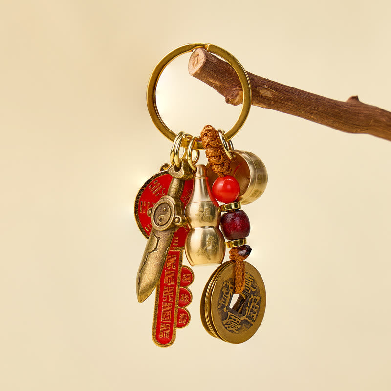 FuAttract Wealth & Good Fortune Brass Chinese Zodiac Calabash Keychain With Seven Grains  - image 3