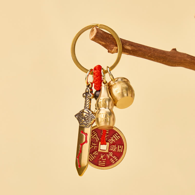 FuAttract Protection & Wealth Brass Chinese Zodiac Calabash Seven Star Sword Lucky Keychain - image 2