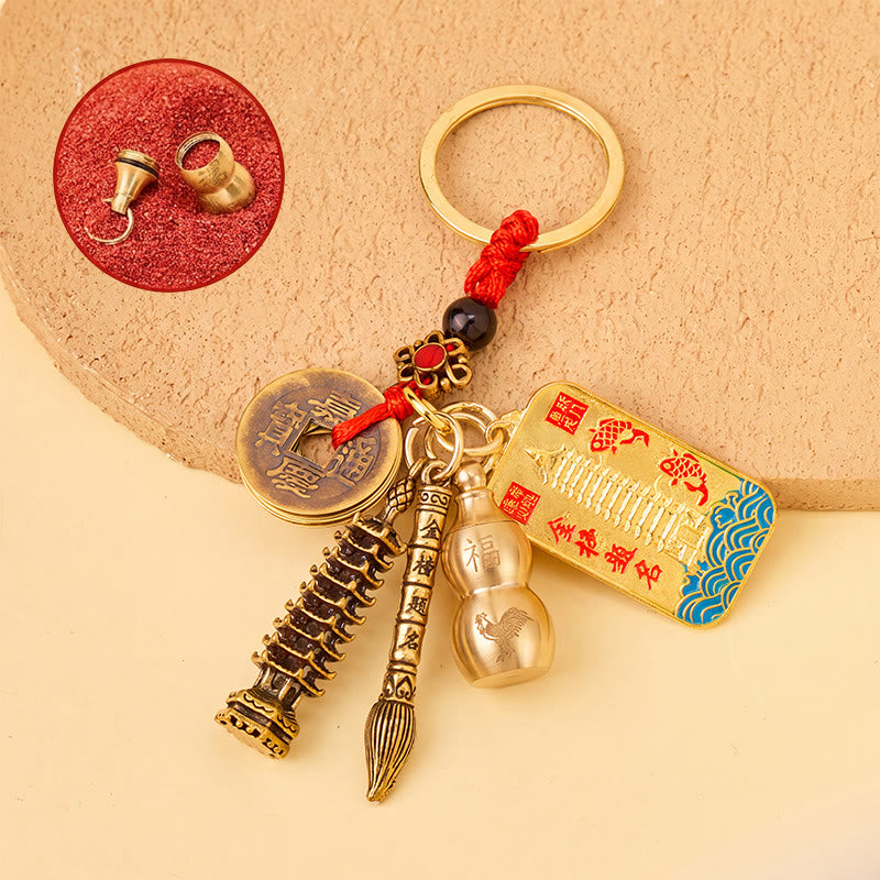 FuAttract Protection & Wealth Brass Chinese Zodiac Calabash Seven Star Sword Lucky Keychain - Rooster - image 16