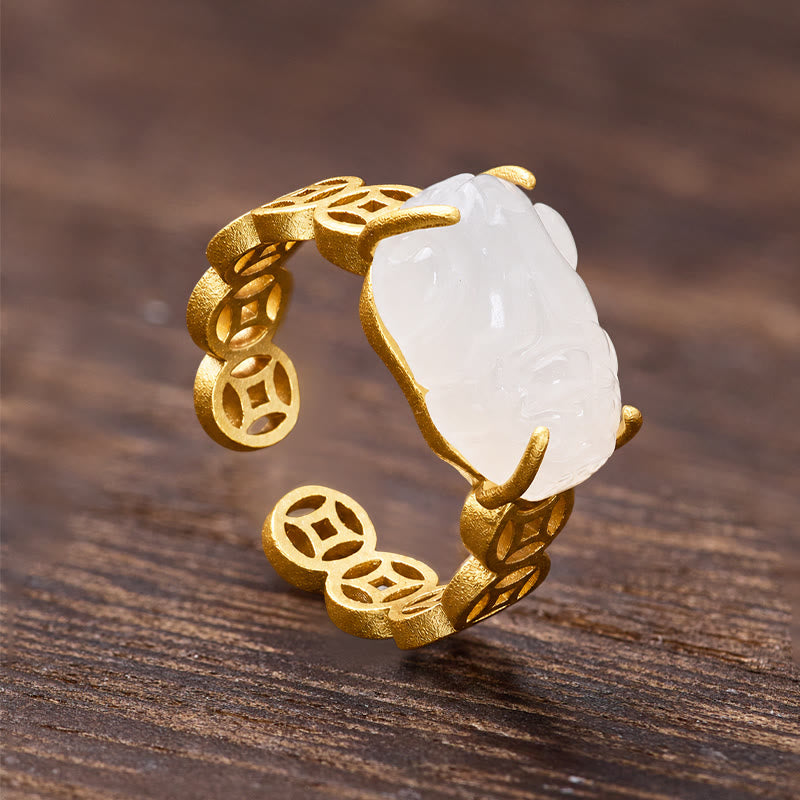 FuAttract Wealth Protection & Prosperity Hetian Jade Pixiu Coin Open Ring - image 5