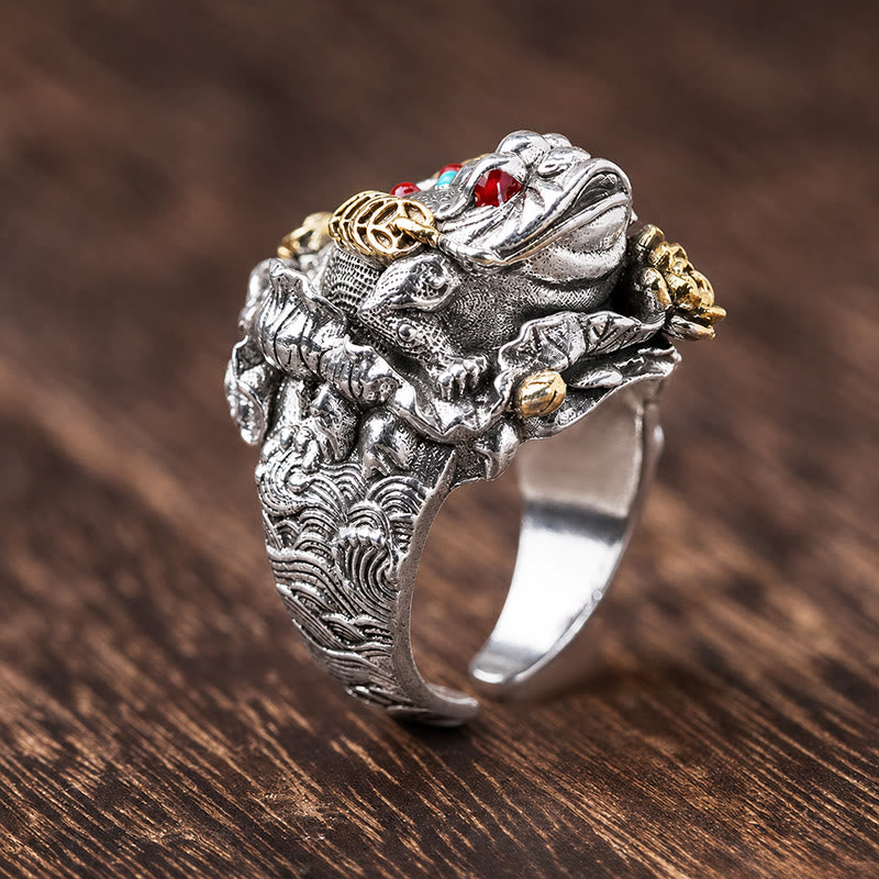 FuAttract Wealth Luck & Blessings Golden Toad Inlaid Vintage Ring - image 2