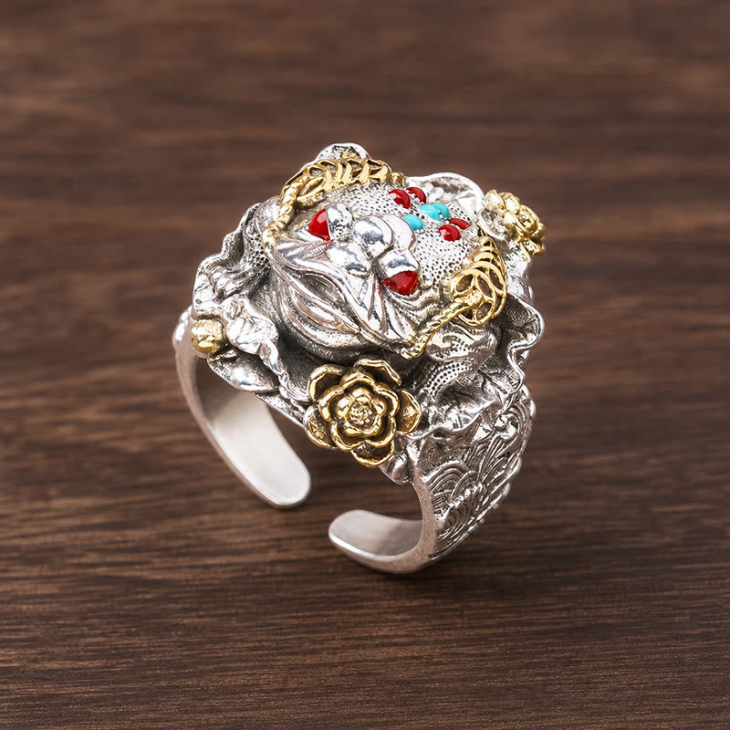 FuAttract Wealth Luck & Blessings Golden Toad Inlaid Vintage Ring - image 3