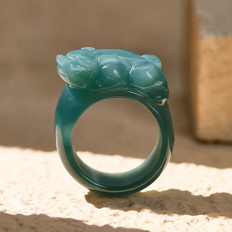 FuAttract Prosperity Protection & Harmony Natural Blue Jadeite Carved Pixiu Ring - image 1