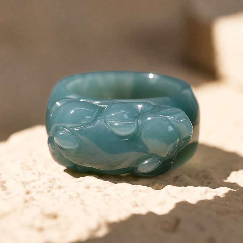 FuAttract Prosperity Protection & Harmony Natural Blue Jadeite Carved Pixiu Ring - image 5