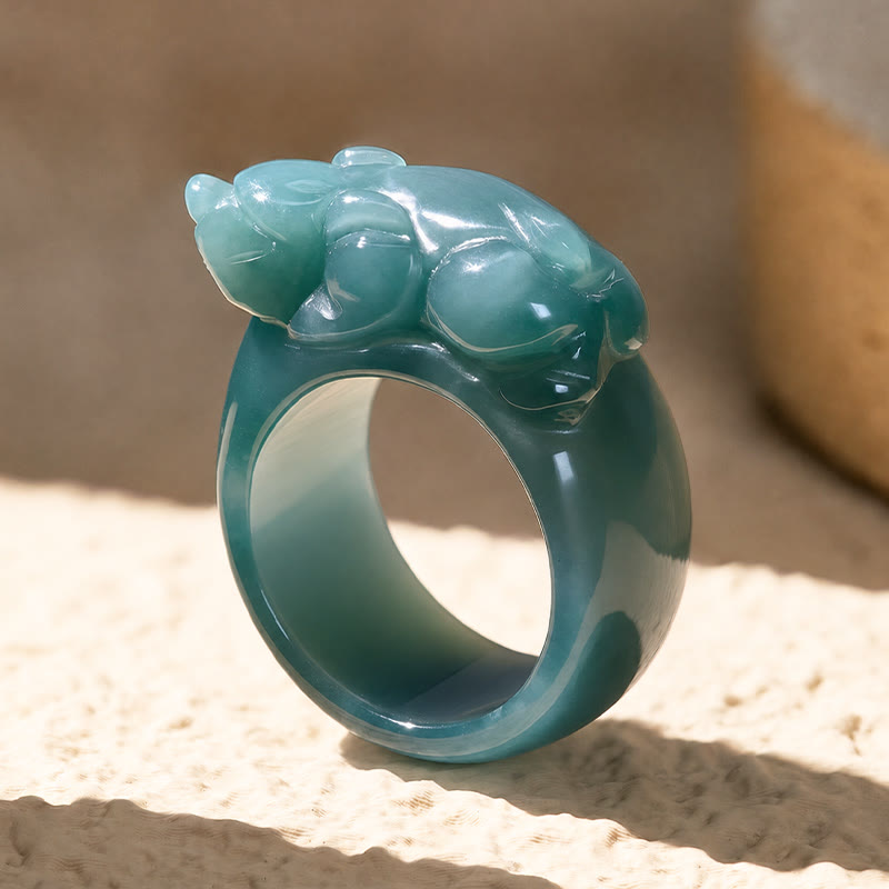 FuAttract Prosperity Protection & Harmony Natural Blue Jadeite Carved Pixiu Ring - image 6