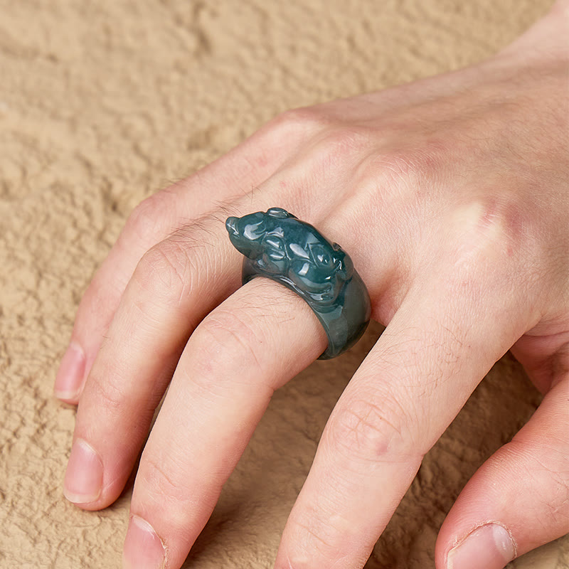 FuAttract Prosperity Protection & Harmony Natural Blue Jadeite Carved Pixiu Ring - image 4