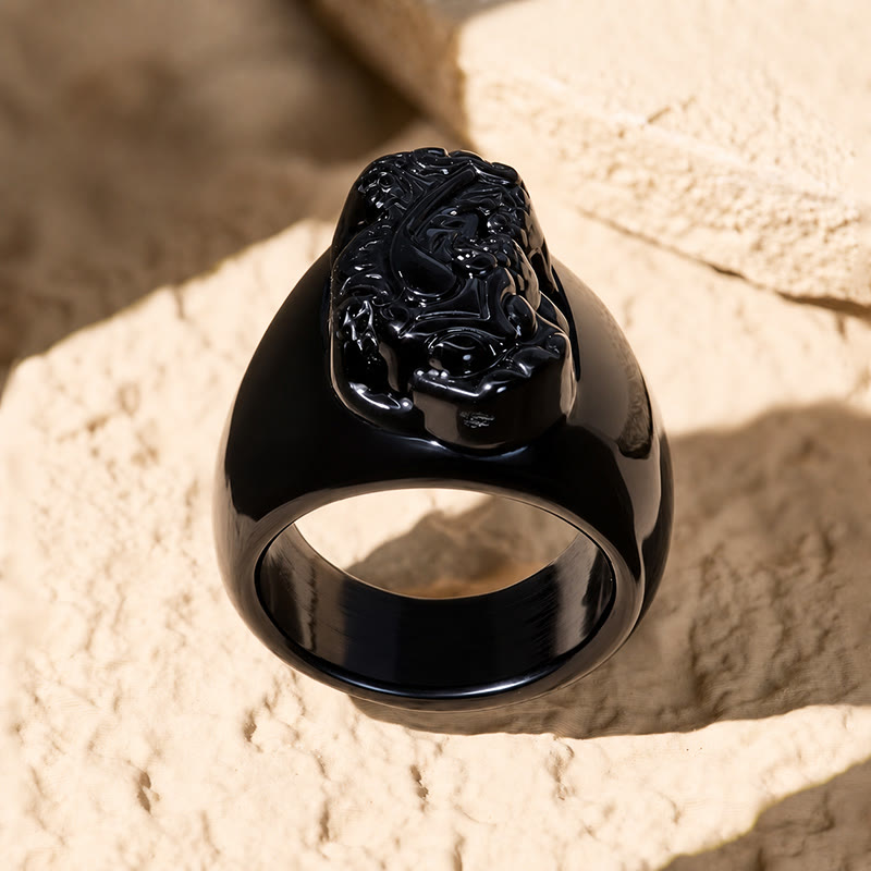 FuAttract Protection Wealth & Confidence Black Obsidian Minimalist Fashion Ring With Pixiu  - image 5