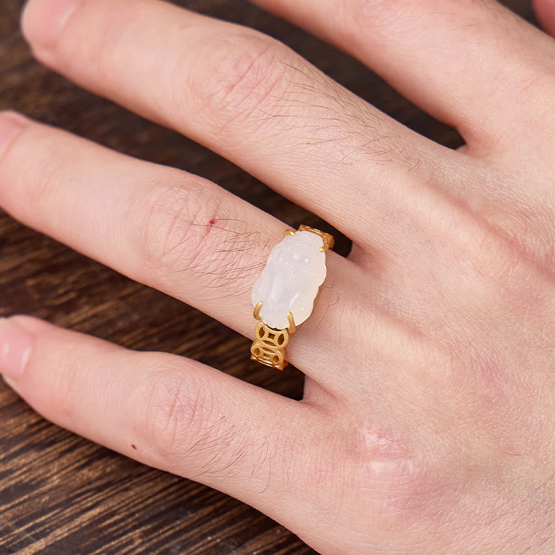 FuAttract Wealth Protection & Prosperity Hetian Jade Pixiu Coin Open Ring - image 3