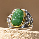 FuAttract Prosperity Protection & Fortune Natural Cyan Jade Pixiu Inlaid Ring - Adjustable - image 0