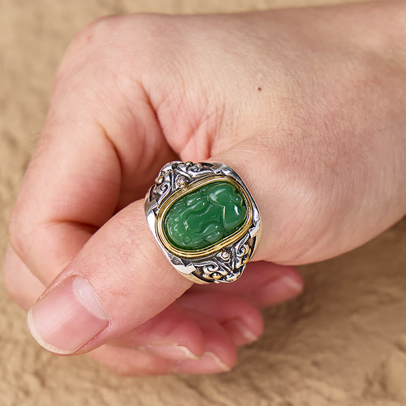 FuAttract Prosperity Protection & Fortune Natural Cyan Jade Pixiu Inlaid Ring - image 3