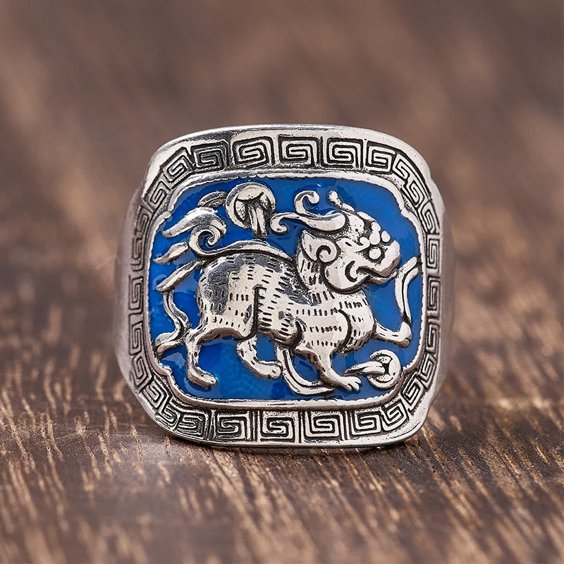 FuAttract Wealth Luck & Prosperity Copper Pixiu Vintage Open Ring - Enamel Pixiu - image 6