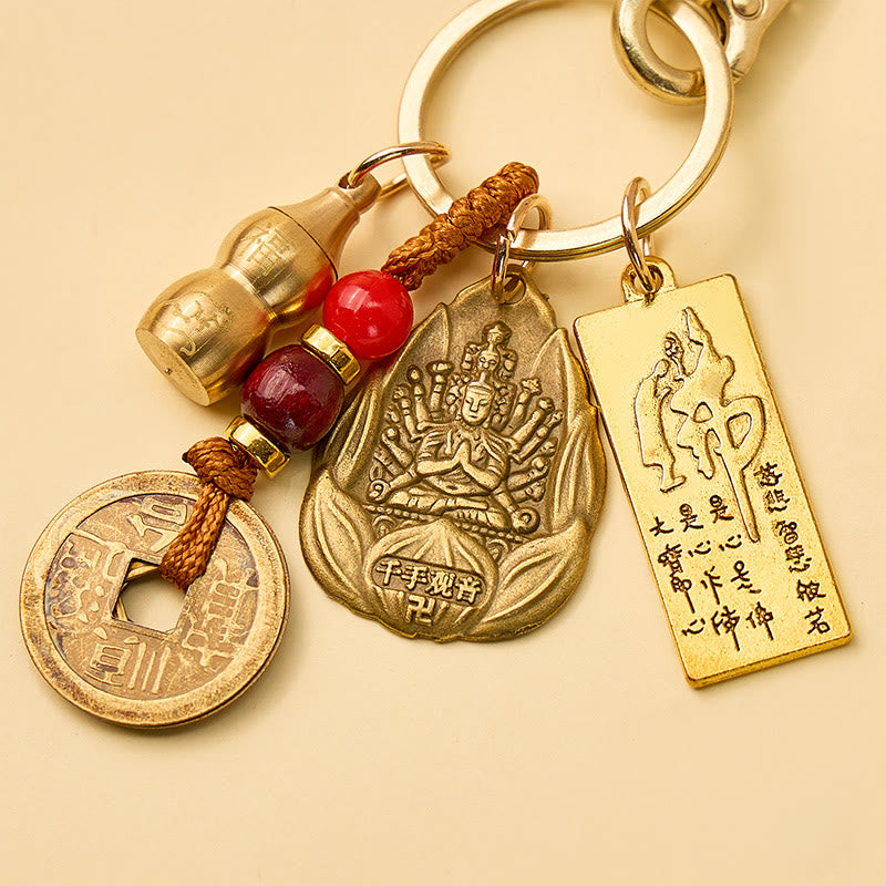 FuAttract Protection Luck & Safe Brass Chinese Zodiac Calabash Guardian Buddha Warding Talisman Keychain - image 1